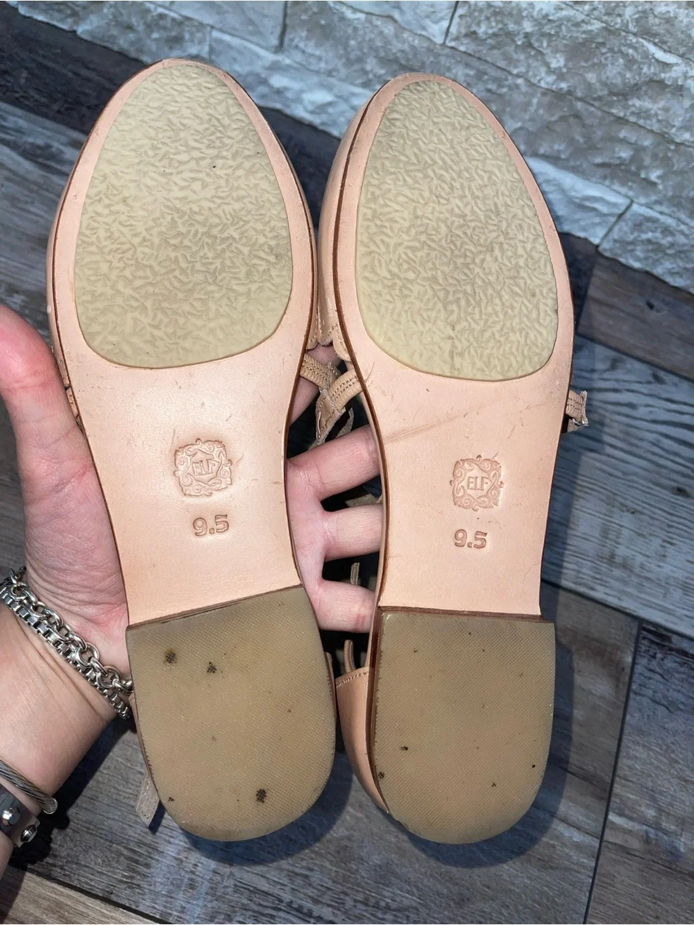 Elf Bali Myrelle Criss-Cross Leather Ballet Flats 9.5 Beige